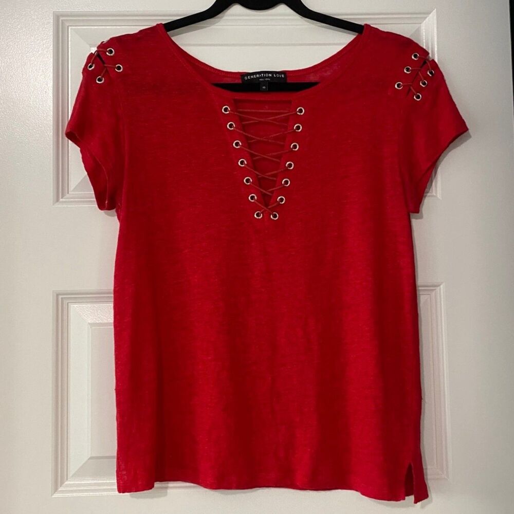 Generation Love Linen Lace Up Top